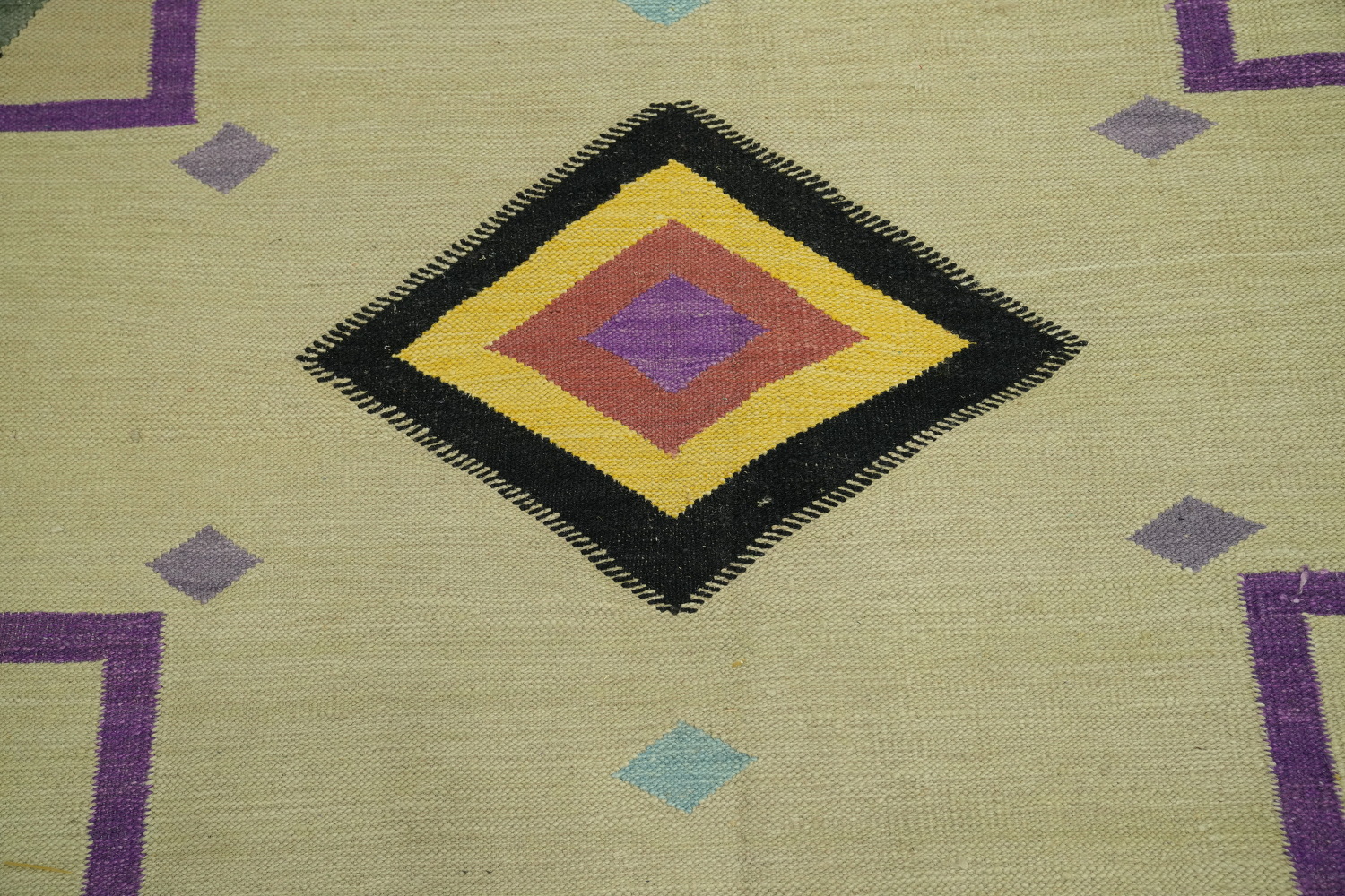 Green Wool Kilim Vegetable Dye Large Rug 10x15