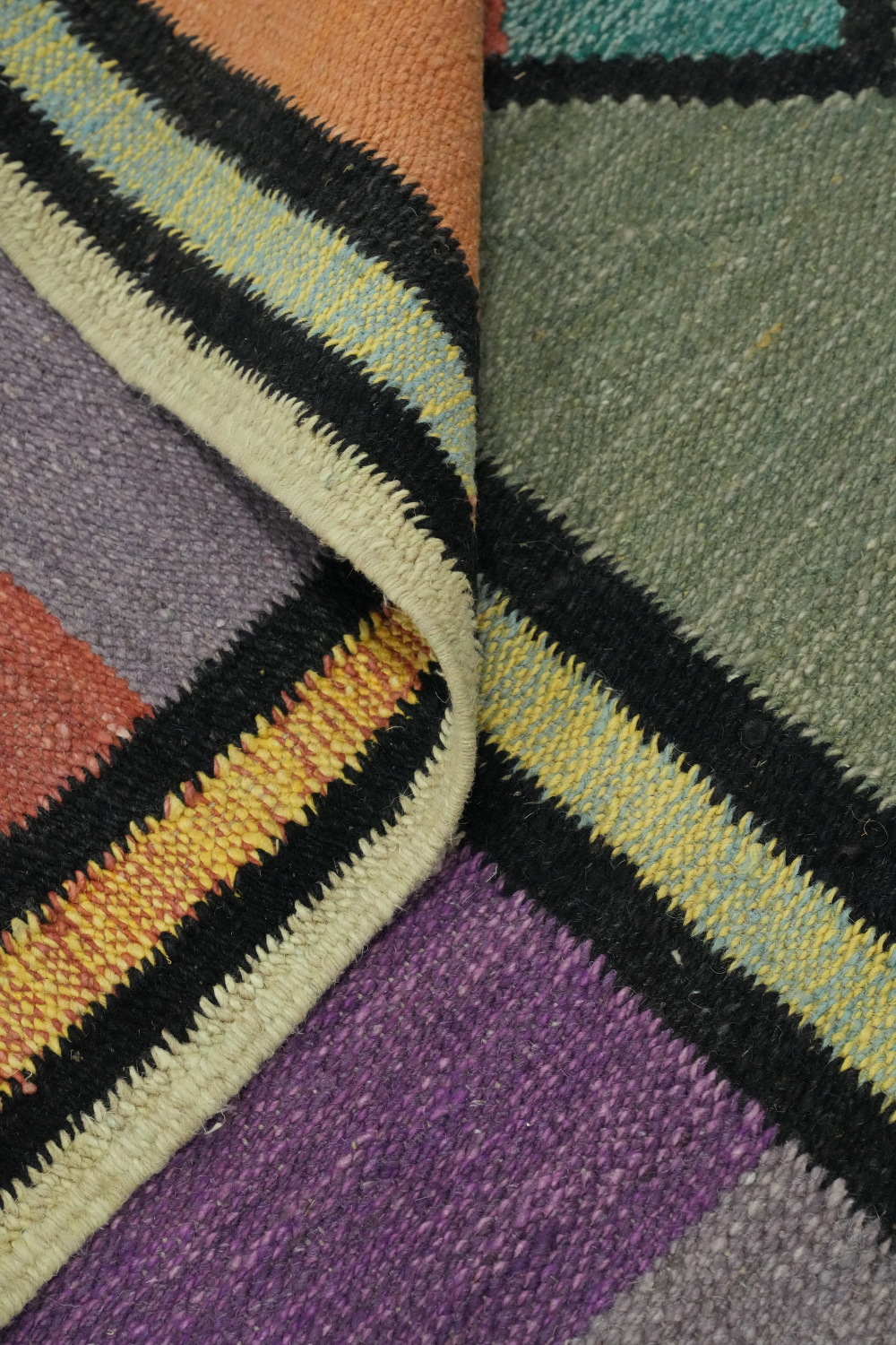 Green Wool Kilim Vegetable Dye Large Rug 10x15