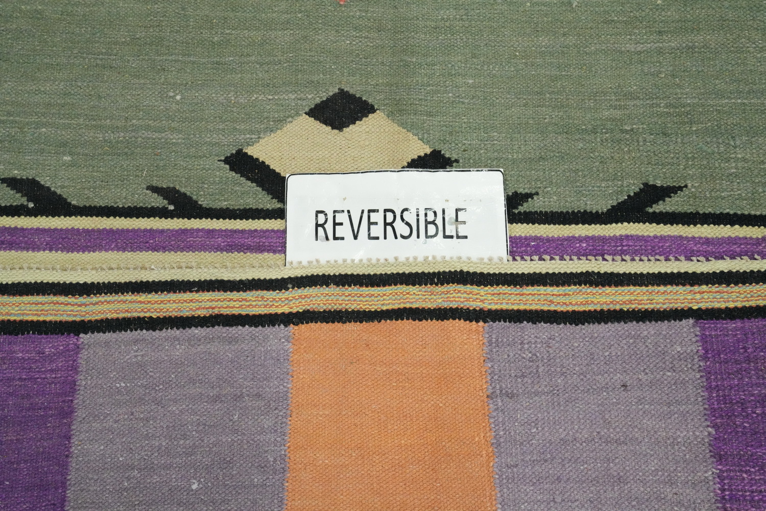 Green Wool Kilim Vegetable Dye Large Rug 10x15