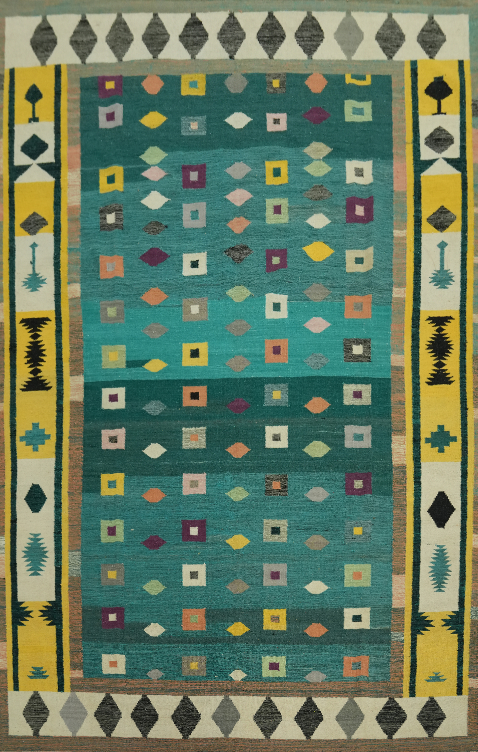 Green Geometric Kilim Vegetable Dye Area Rug 8x11