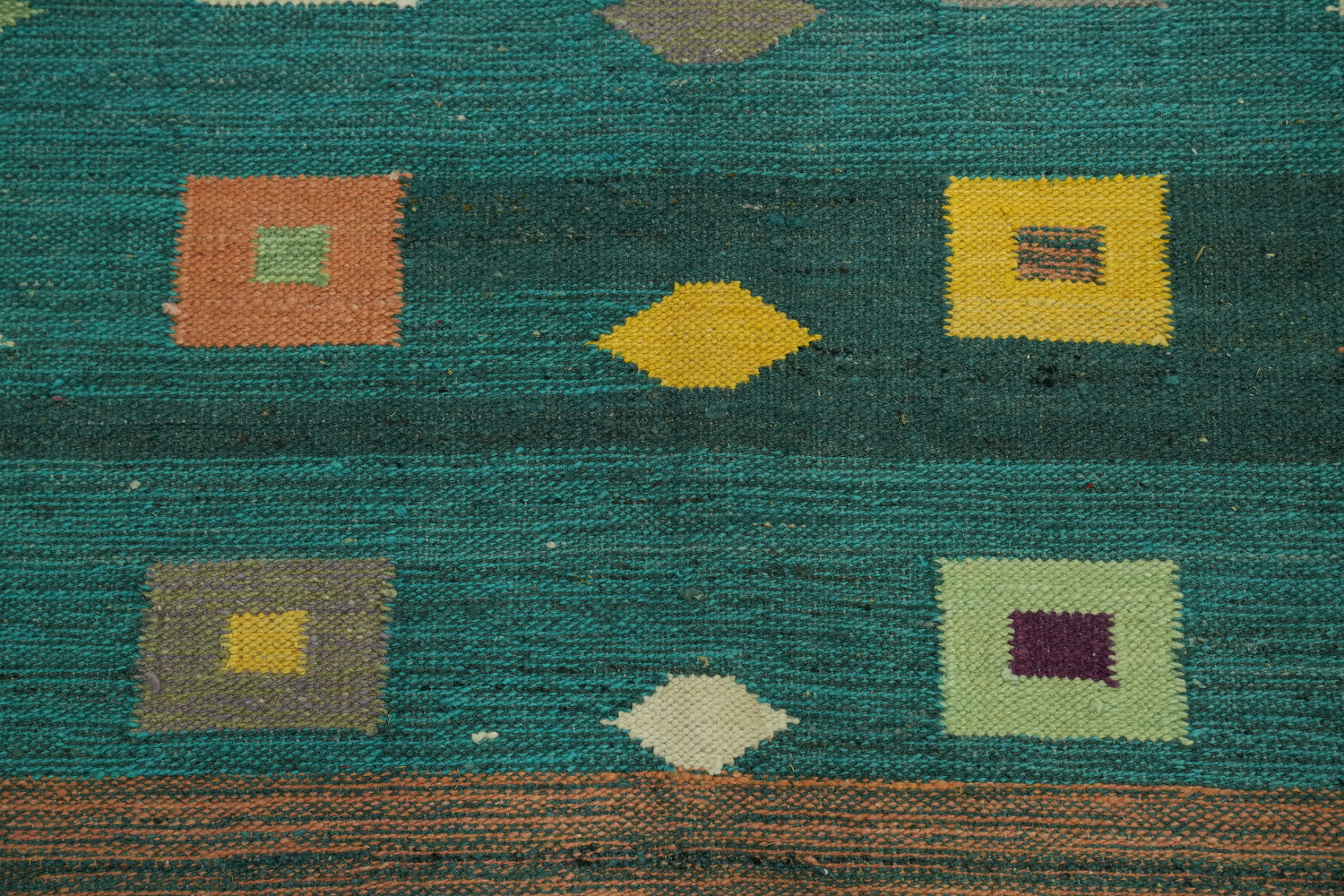 Green Geometric Kilim Vegetable Dye Area Rug 8x11