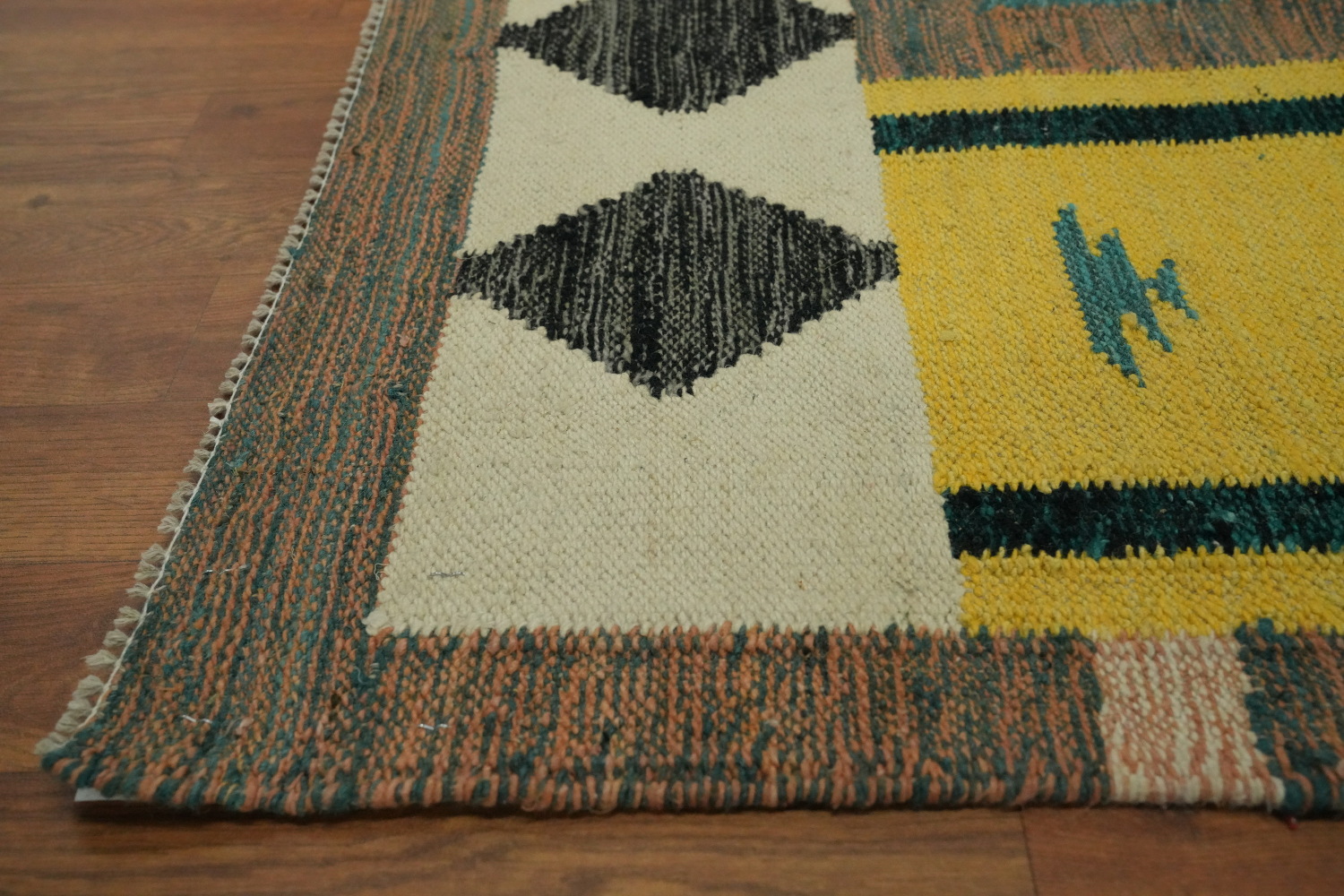 Green Geometric Kilim Vegetable Dye Area Rug 8x11