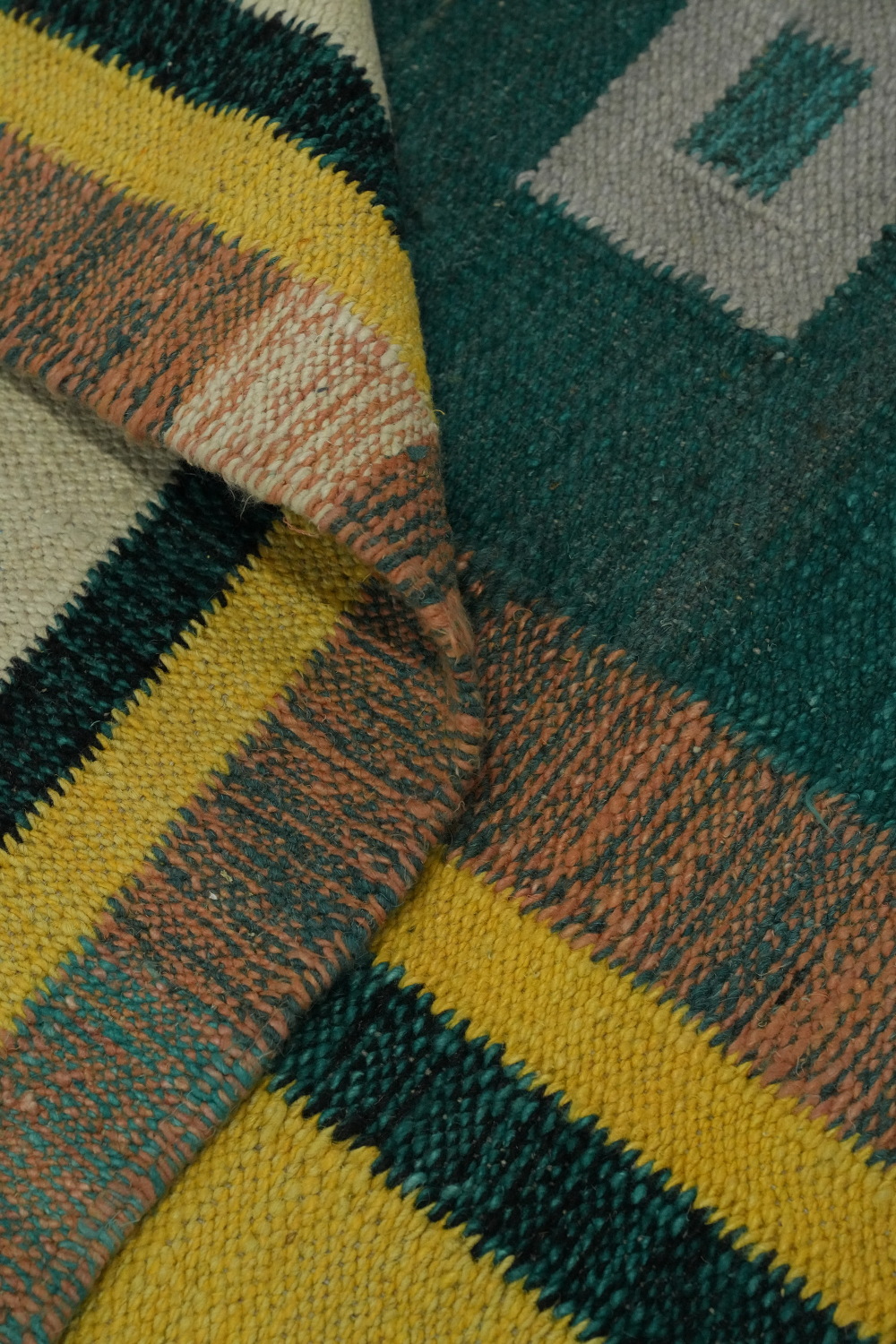 Green Geometric Kilim Vegetable Dye Area Rug 8x11