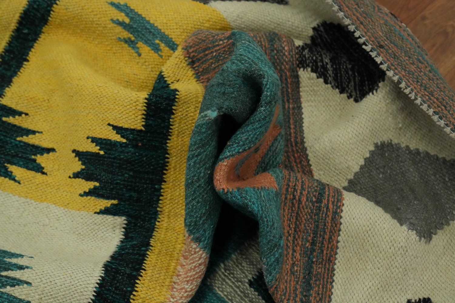 Green Geometric Kilim Vegetable Dye Area Rug 8x11