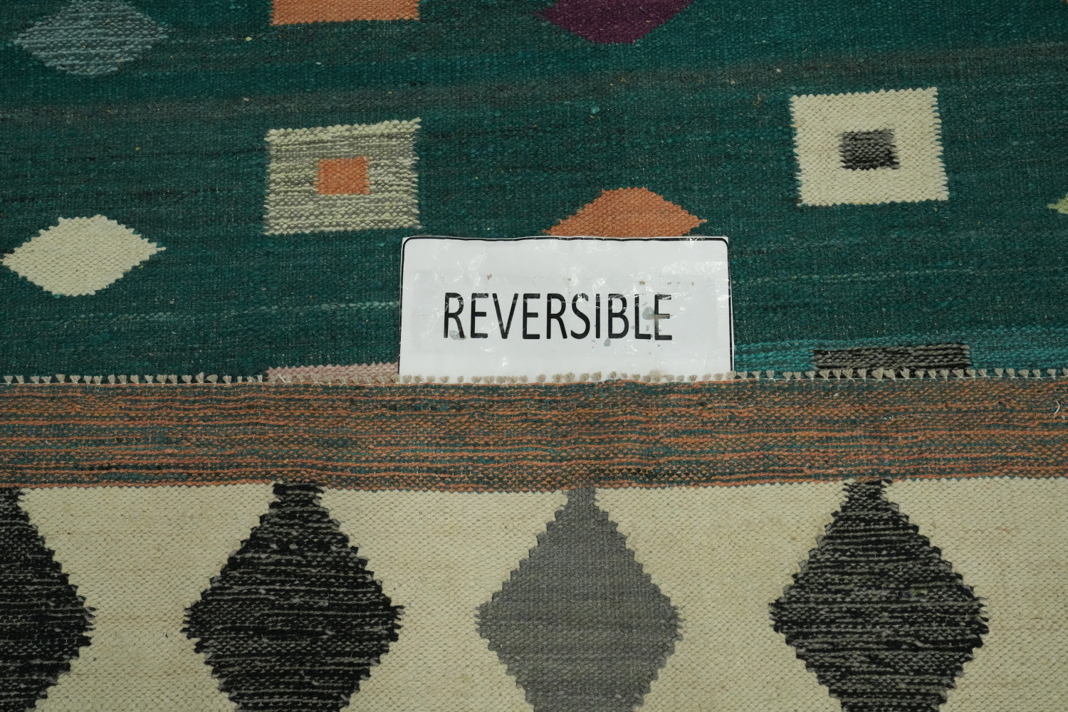 Green Geometric Kilim Vegetable Dye Area Rug 8x11