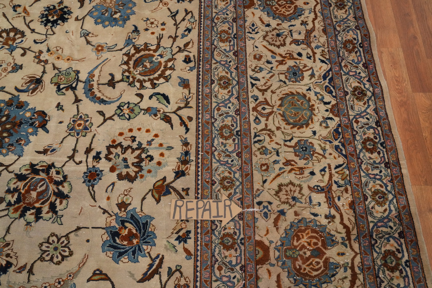 Antique Vegetable Dye Kashan Persian Large Rug 13x18
