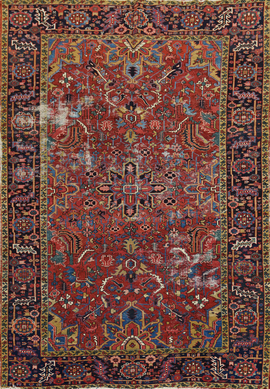 Pre-1900 Vegetable Dye Heriz Serapi Persian Area Rug 7x10