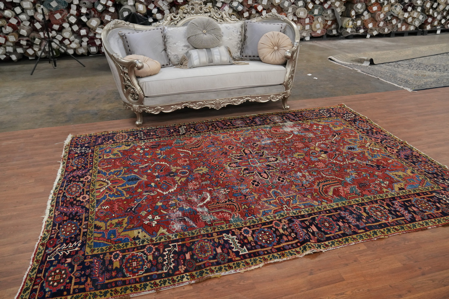 Pre-1900 Vegetable Dye Heriz Serapi Persian Area Rug 7x10