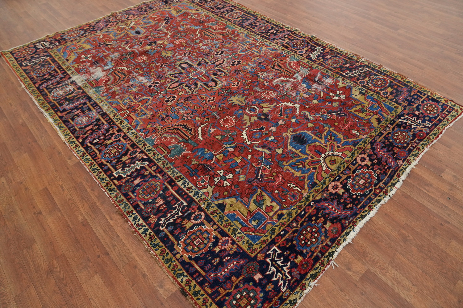 Pre-1900 Vegetable Dye Heriz Serapi Persian Area Rug 7x10