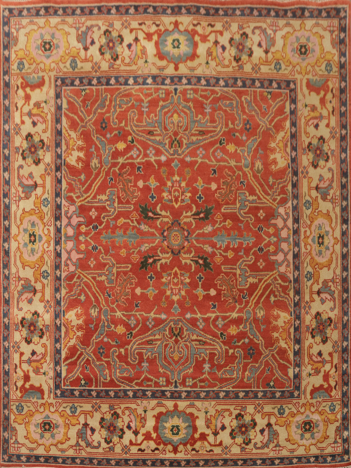 Orange Floral Oushak Indian Area Rug 9x9