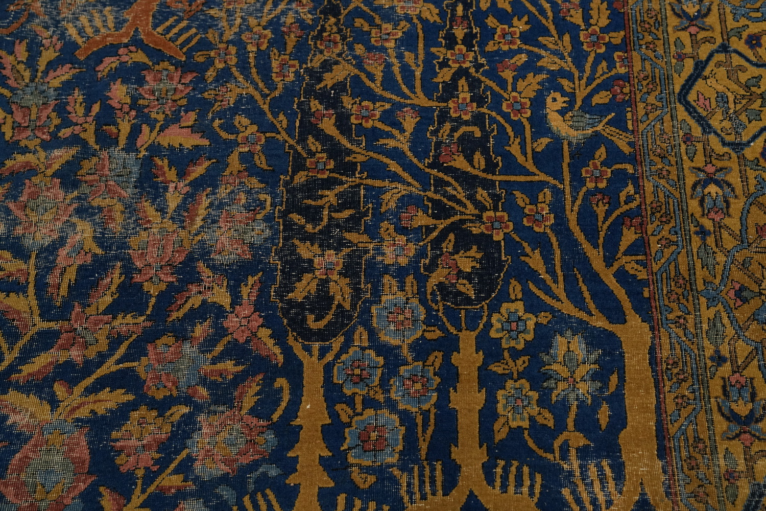 Pre-1900 Antique Vegetable Dye Kerman Ravar Persian Rug 12x21