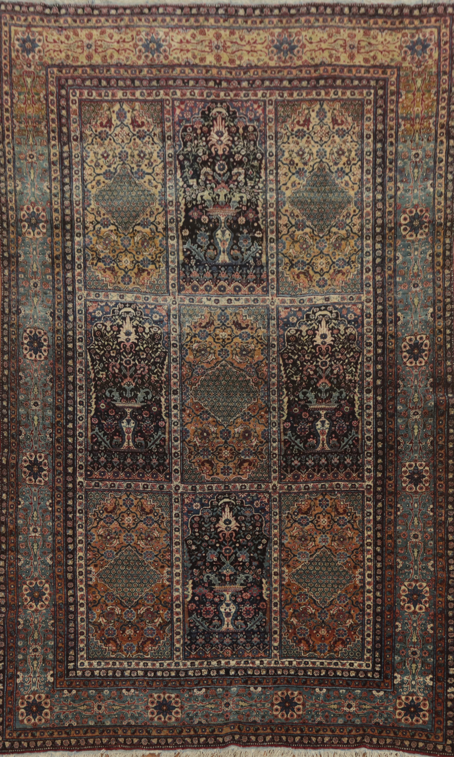 Pre-1900 Antique Vegetable Dye Kashan Mohtasham Persian Rug 4x7