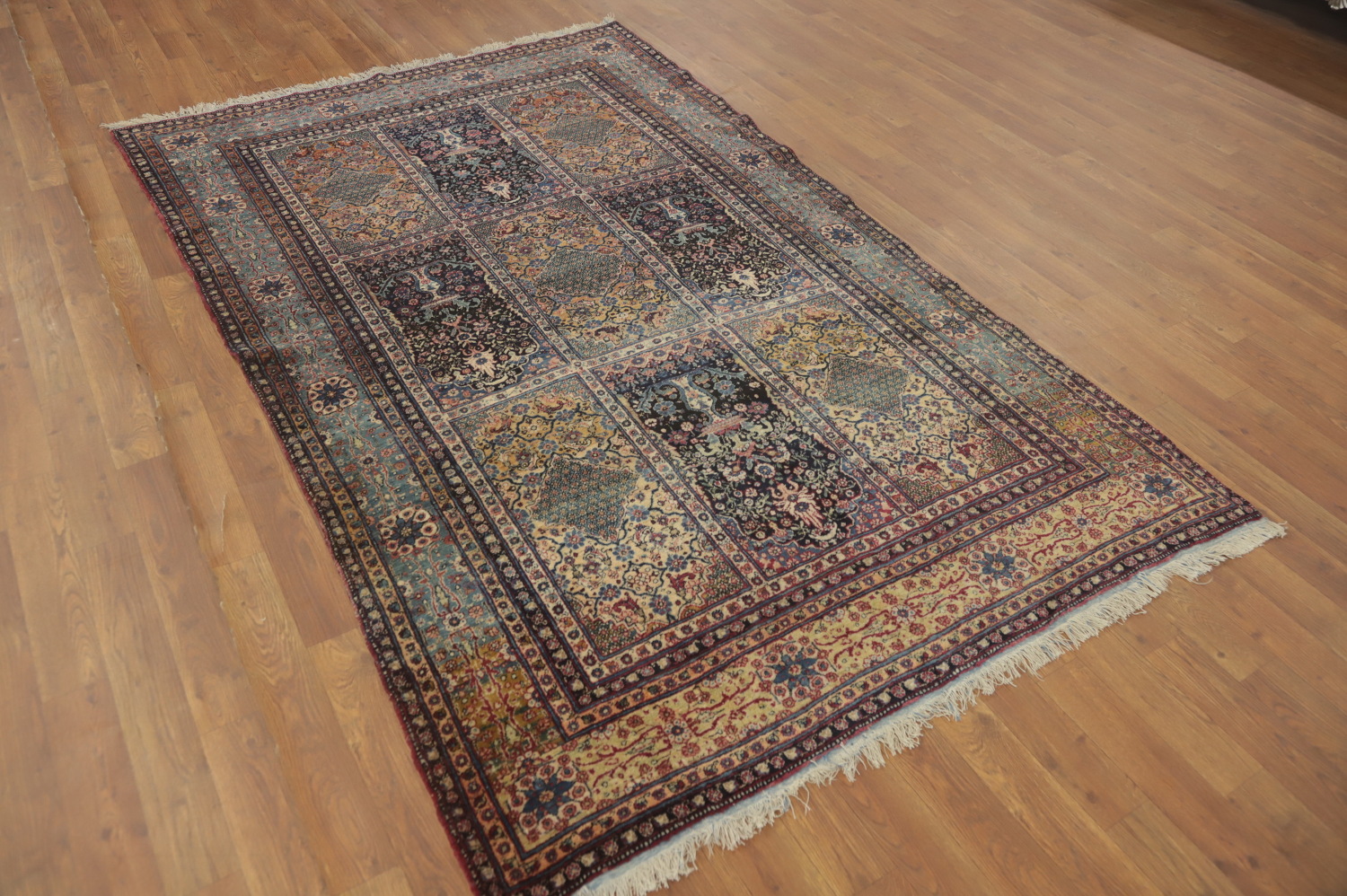 Pre-1900 Antique Vegetable Dye Kashan Mohtasham Persian Rug 4x7