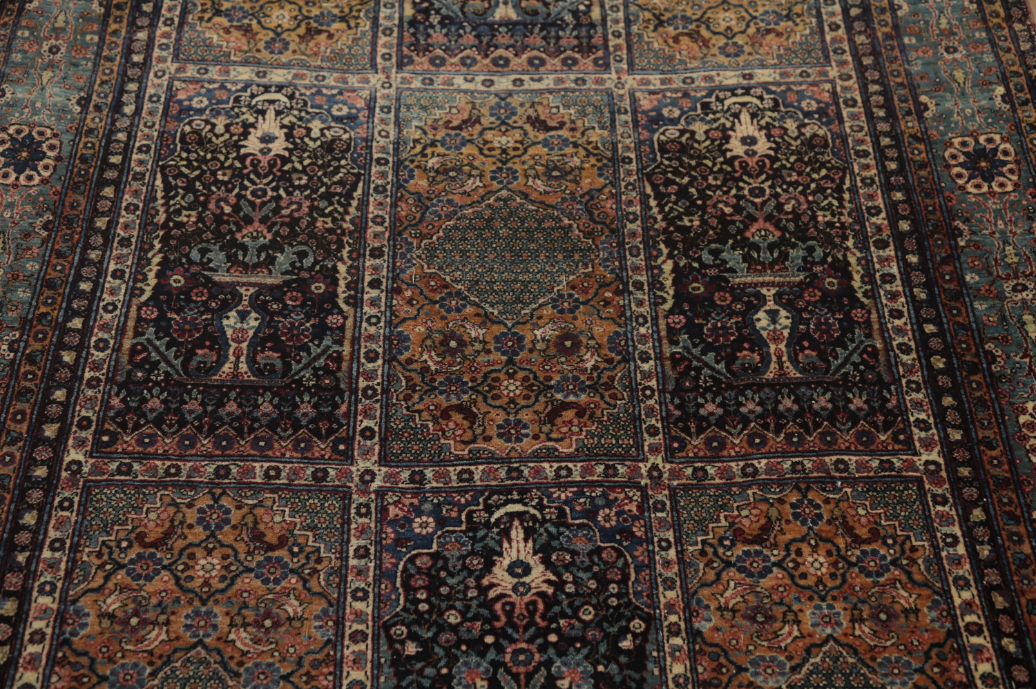 Pre-1900 Antique Vegetable Dye Kashan Mohtasham Persian Rug 4x7