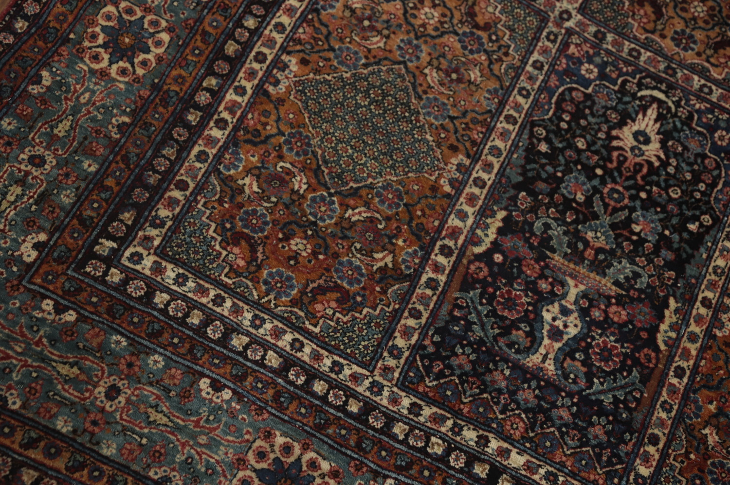 Pre-1900 Antique Vegetable Dye Kashan Mohtasham Persian Rug 4x7