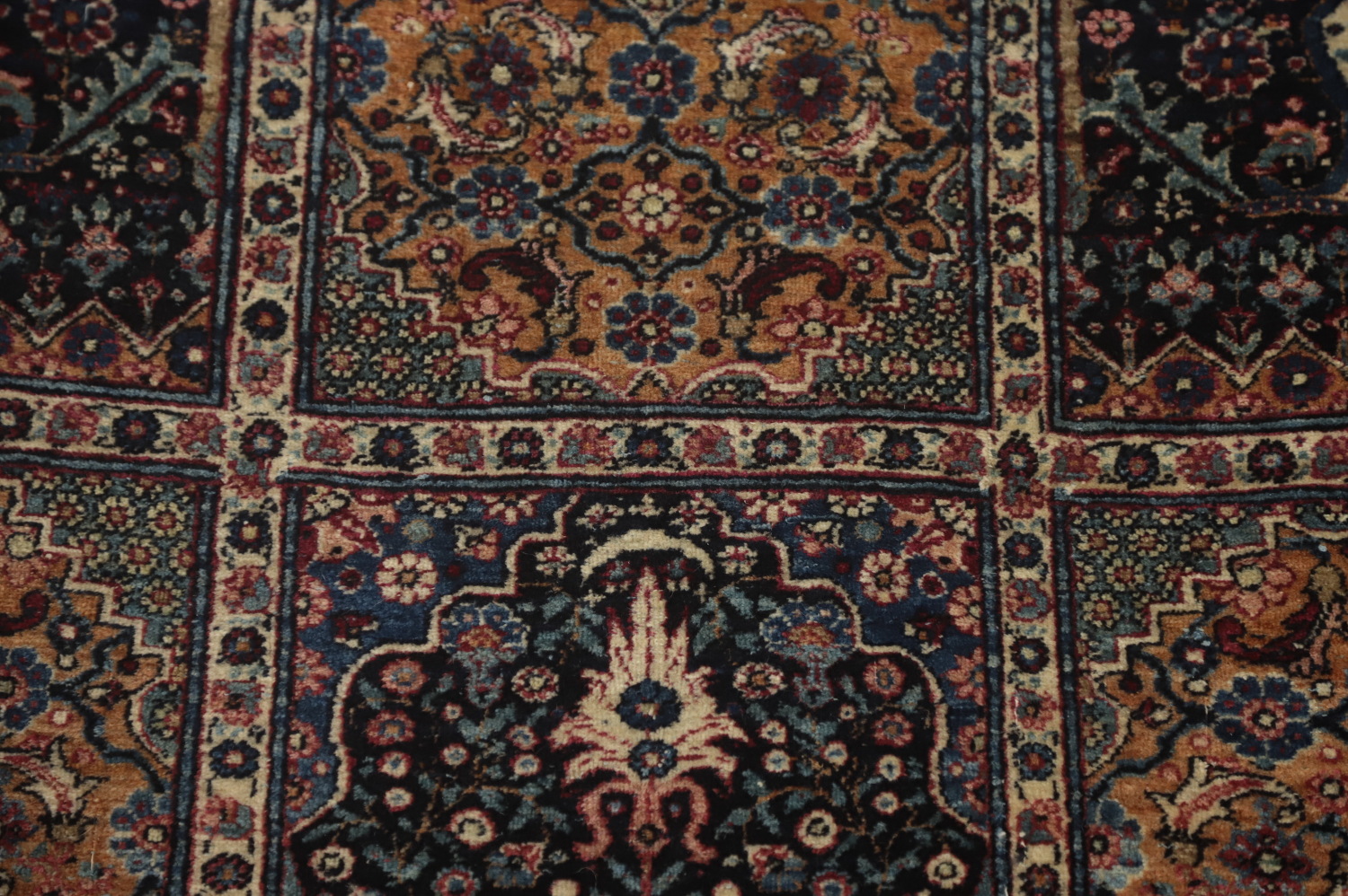 Pre-1900 Antique Vegetable Dye Kashan Mohtasham Persian Rug 4x7