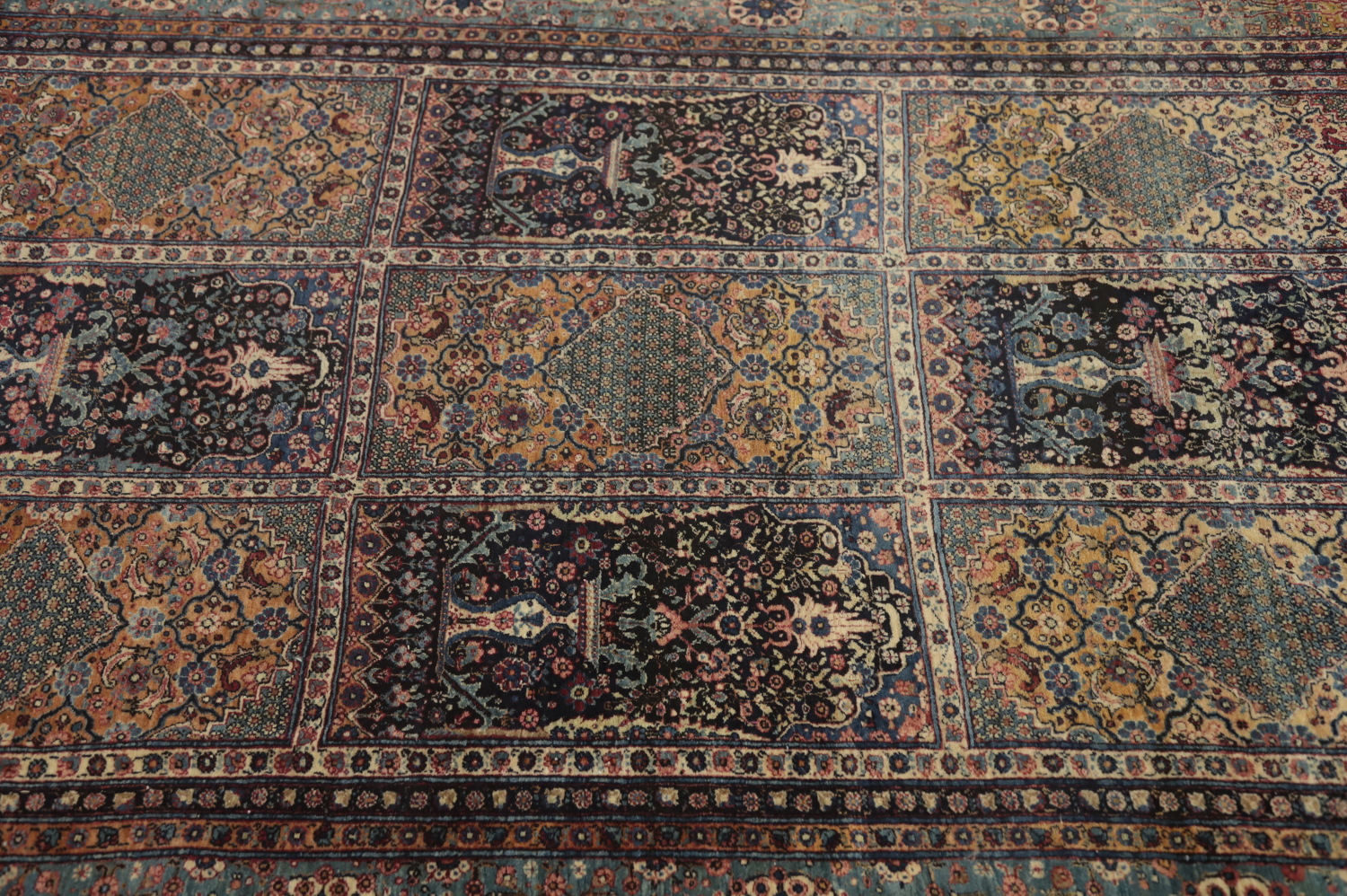 Pre-1900 Antique Vegetable Dye Kashan Mohtasham Persian Rug 4x7