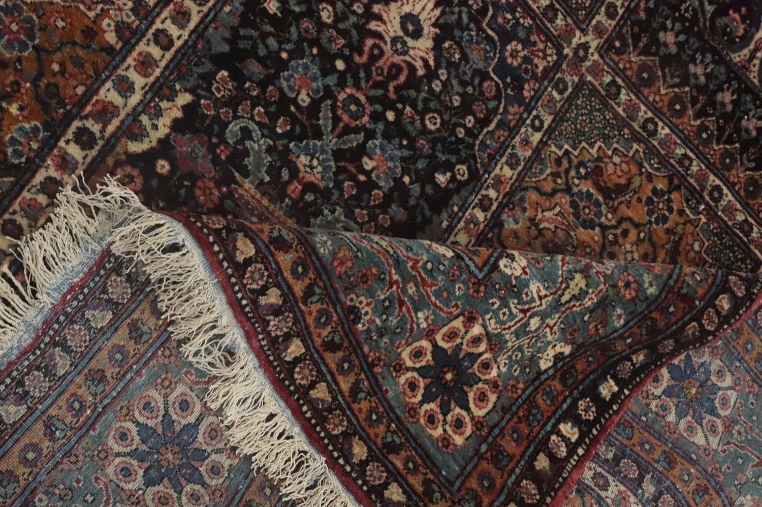 Pre-1900 Antique Vegetable Dye Kashan Mohtasham Persian Rug 4x7