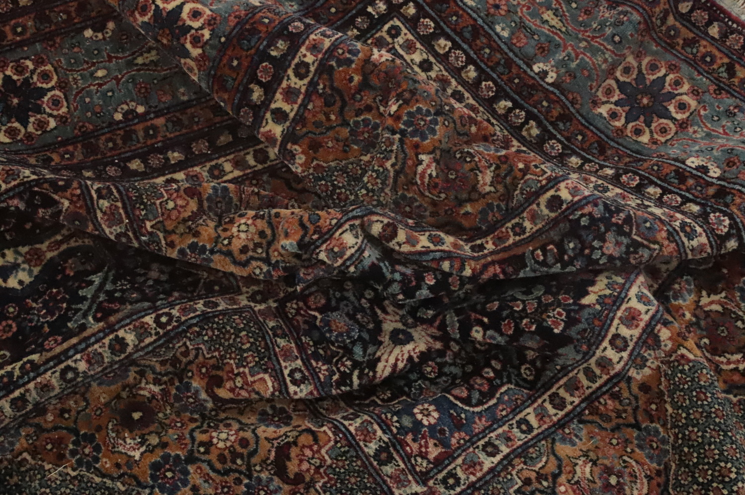 Pre-1900 Antique Vegetable Dye Kashan Mohtasham Persian Rug 4x7