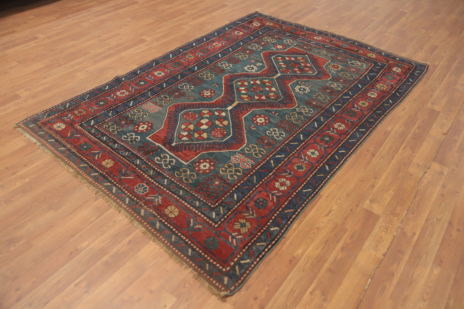 Pre-1900 Antique Kazak Vegetable Dye Rug 5x7