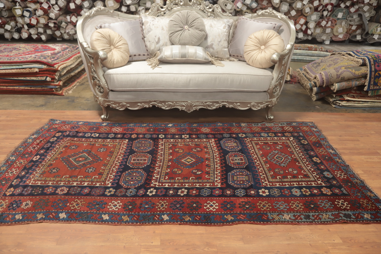 Pre-1900 Antique Kazak Vegetable Dye Area Rug 5x9
