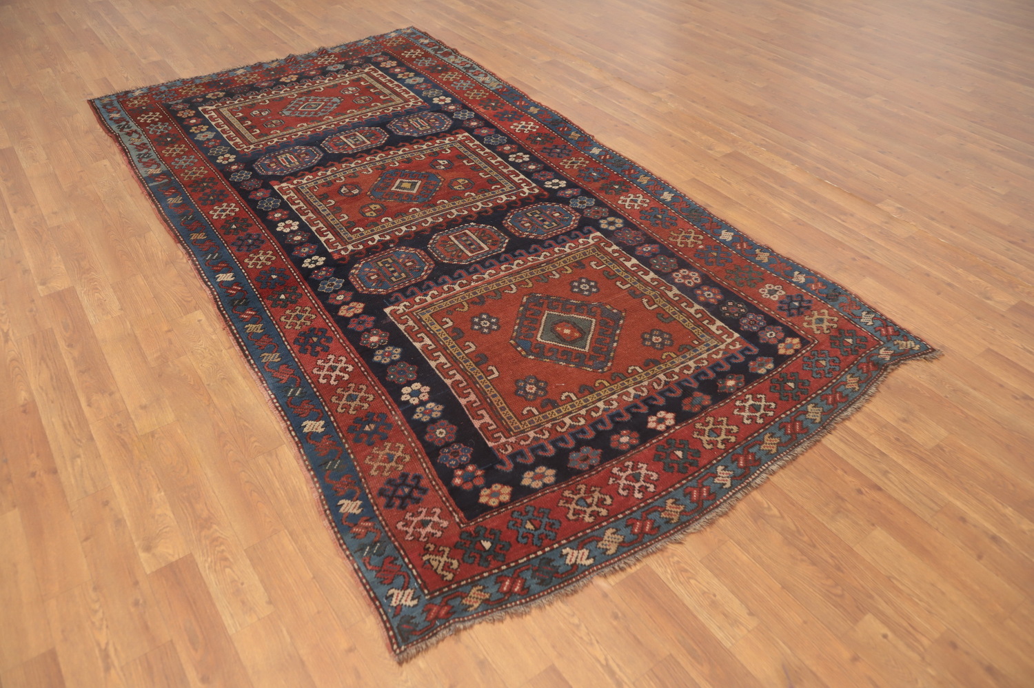 Pre-1900 Antique Kazak Vegetable Dye Area Rug 5x9