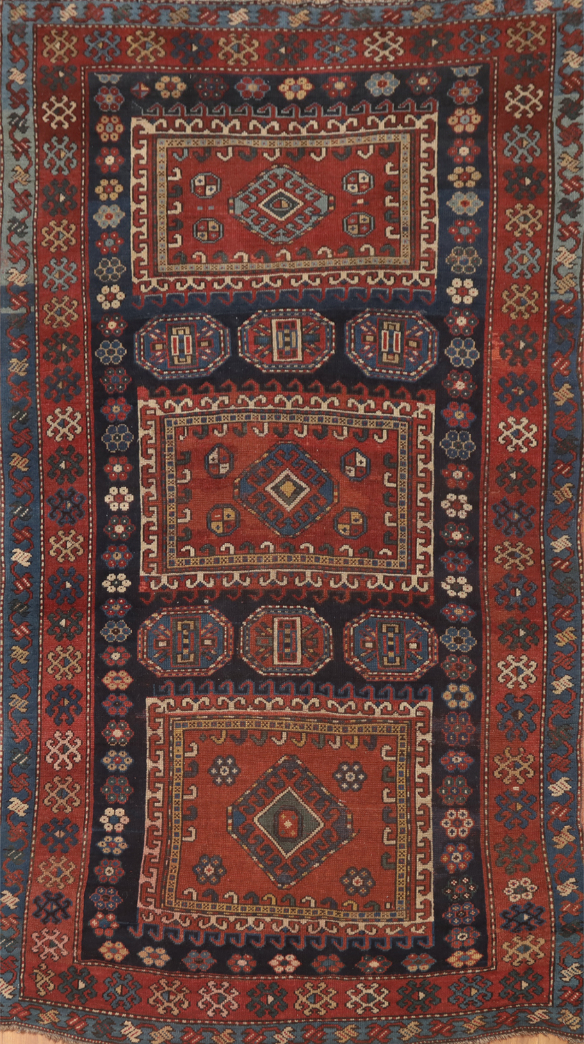 Pre-1900 Antique Kazak Vegetable Dye Area Rug 5x9