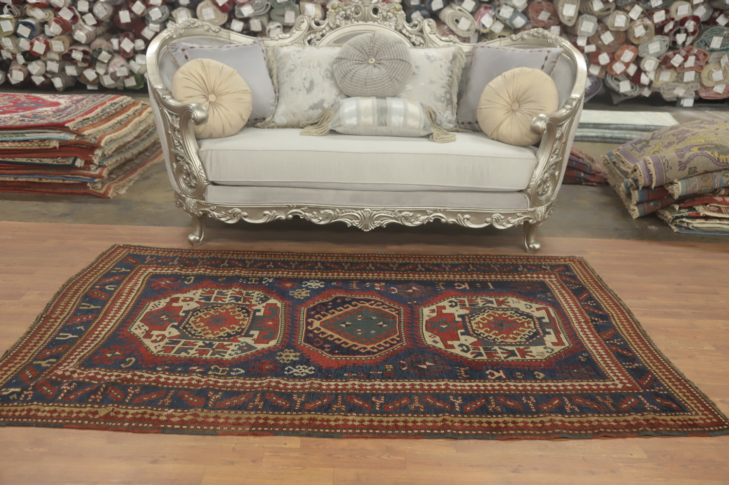 Pre-1900 Antique Kazak Vegetable Dye Area Rug 5x8