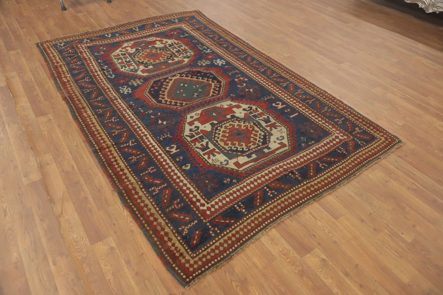 Pre-1900 Antique Kazak Vegetable Dye Area Rug 5x8