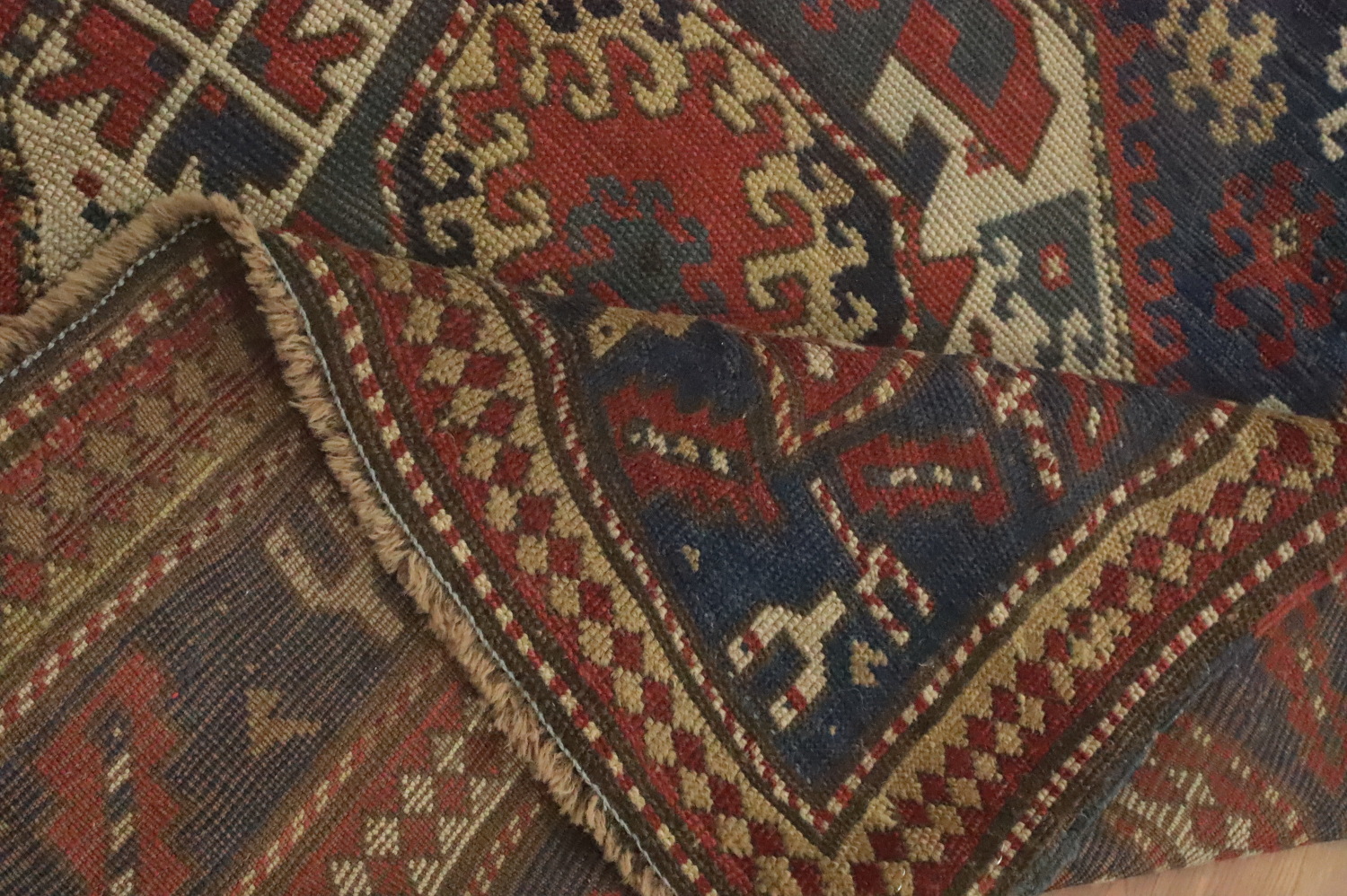Pre-1900 Antique Kazak Vegetable Dye Area Rug 5x8