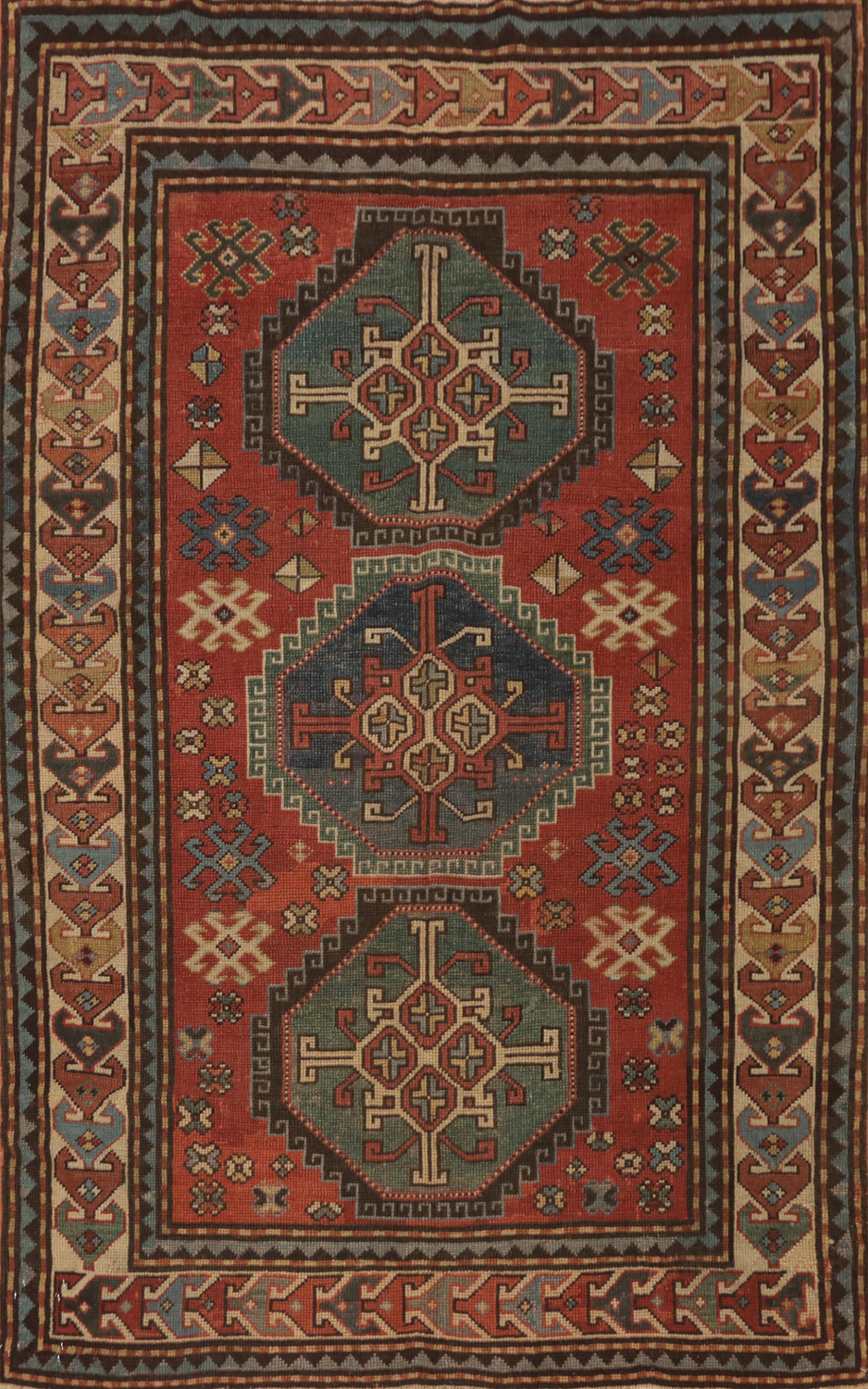 Pre-1900 Antique Kazak Vegetable Dye Rug 4x5
