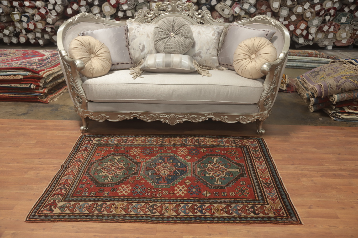 Pre-1900 Antique Kazak Vegetable Dye Rug 4x5