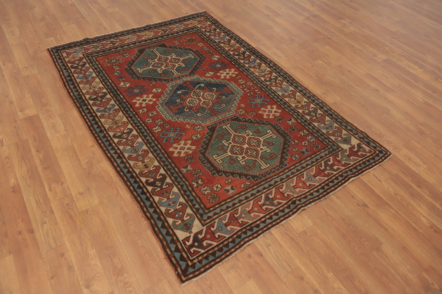 Pre-1900 Antique Kazak Vegetable Dye Rug 4x5