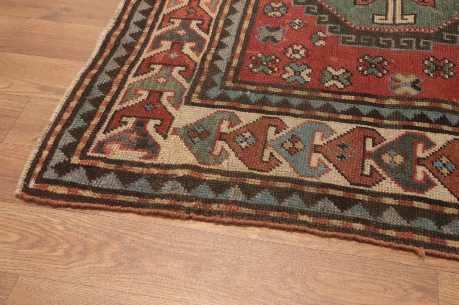 Pre-1900 Antique Kazak Vegetable Dye Rug 4x5