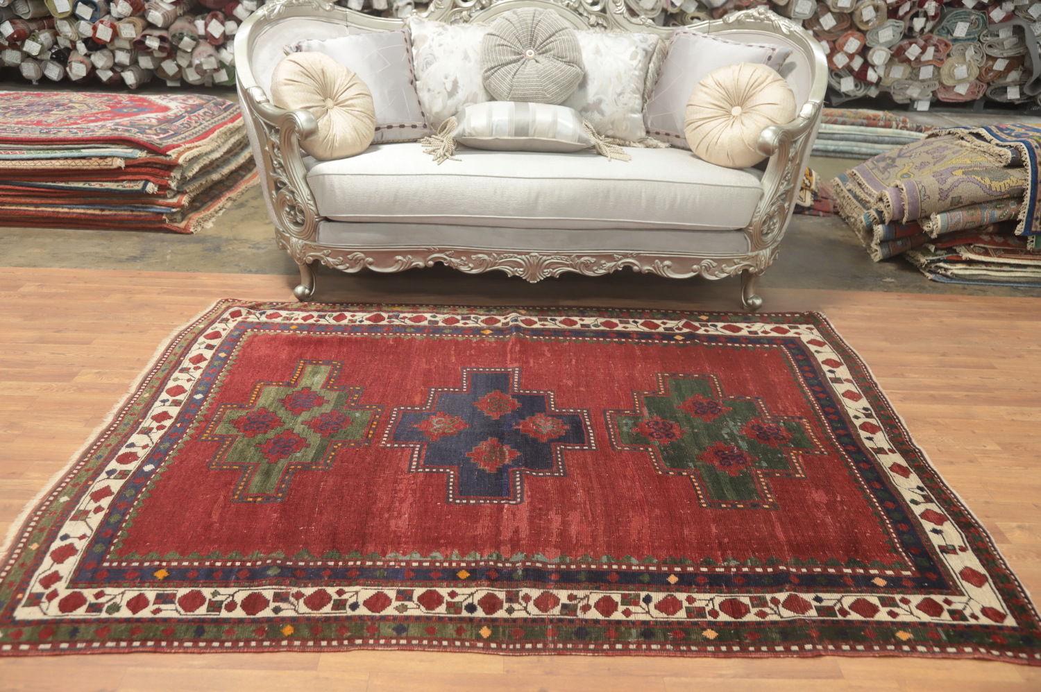 Pre-1900 Antique Kazak Vegetable Dye Rug 5x7