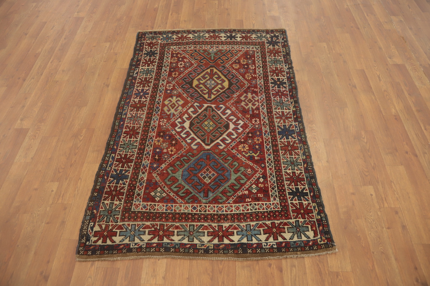 Pre-1900 Antique Kazak Vegetable Dye Rug 3x5