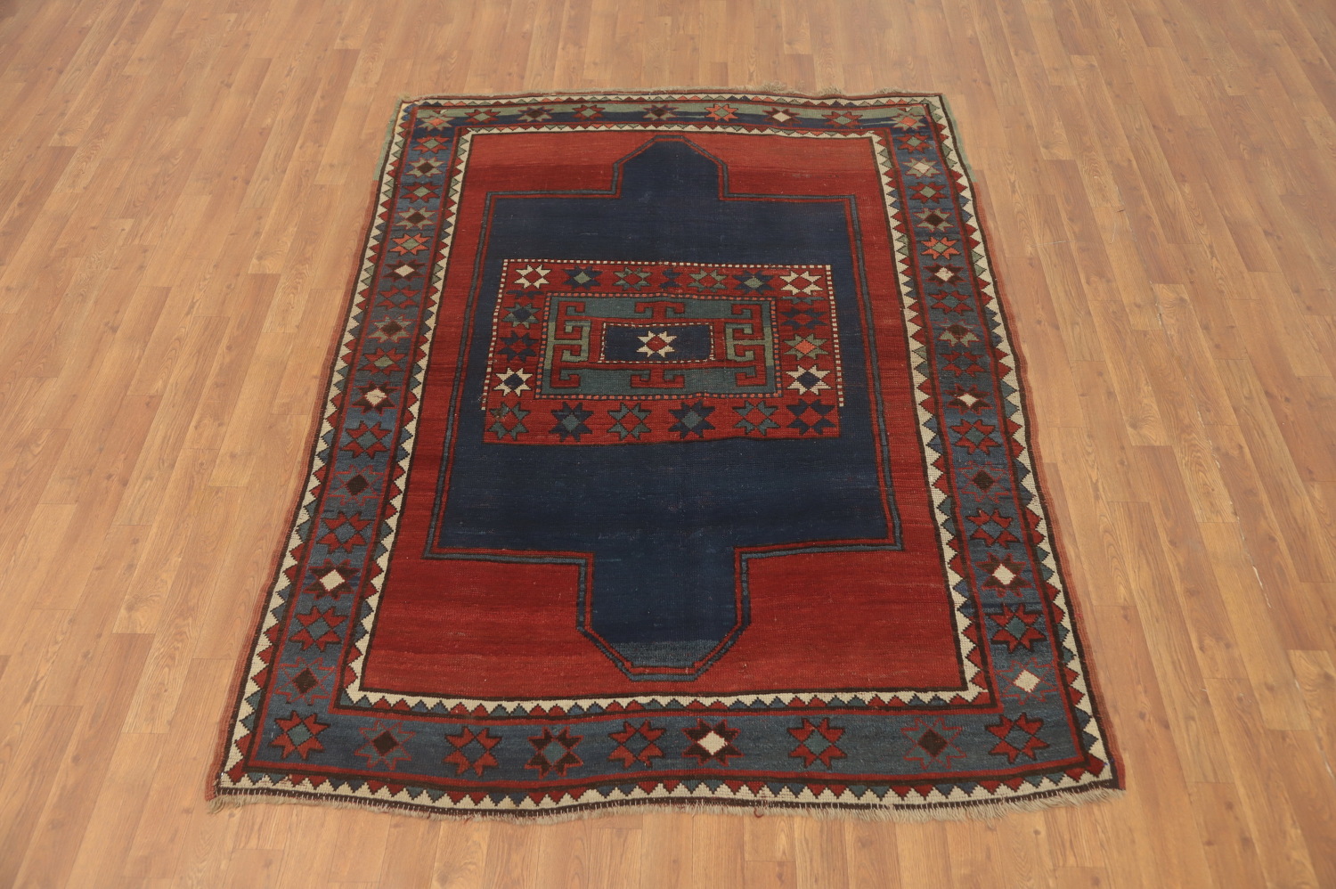 Pre-1900 Antique Kazak Vegetable Dye Rug 5x7
