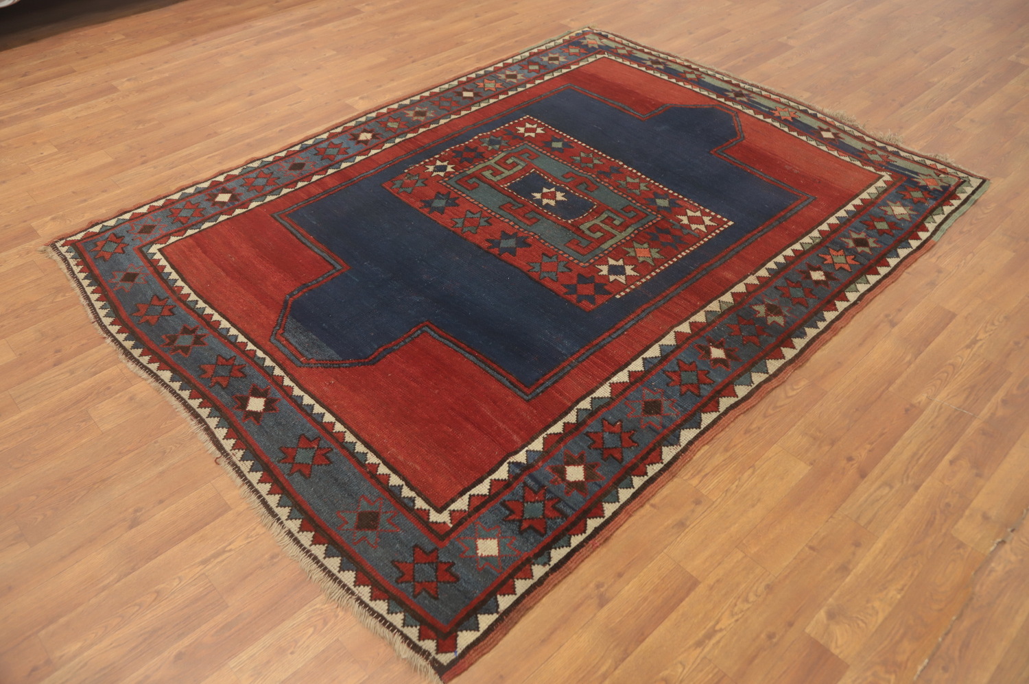 Pre-1900 Antique Kazak Vegetable Dye Rug 5x7
