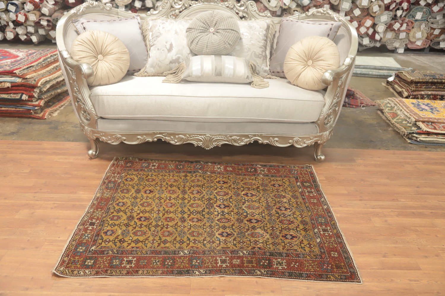 Pre-1900 Antique Kazak Vegetable Dye Rug 4x5