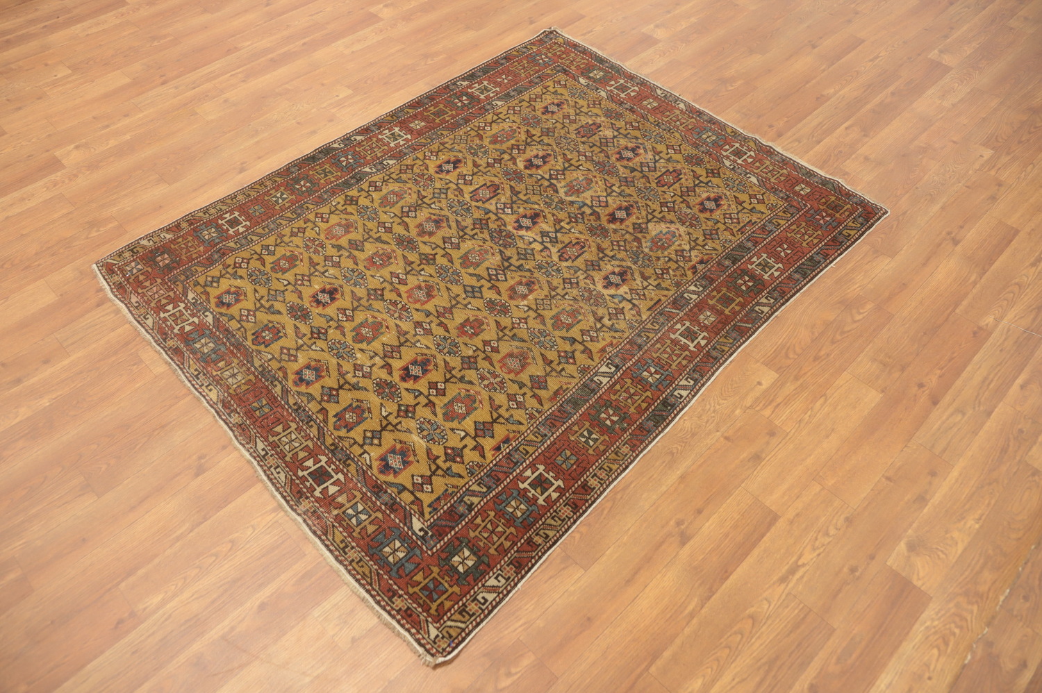 Pre-1900 Antique Kazak Vegetable Dye Rug 4x5