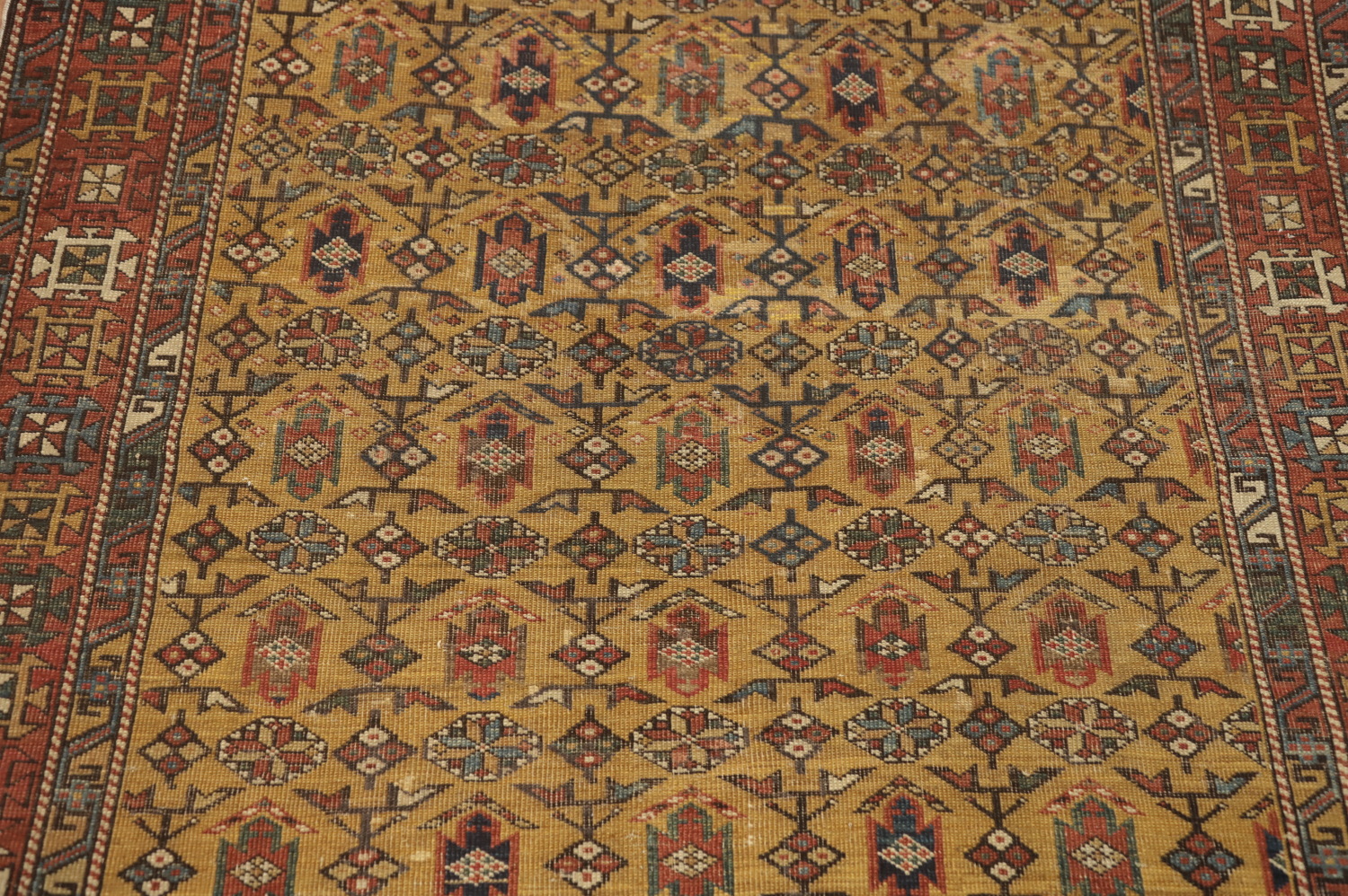 Pre-1900 Antique Kazak Vegetable Dye Rug 4x5