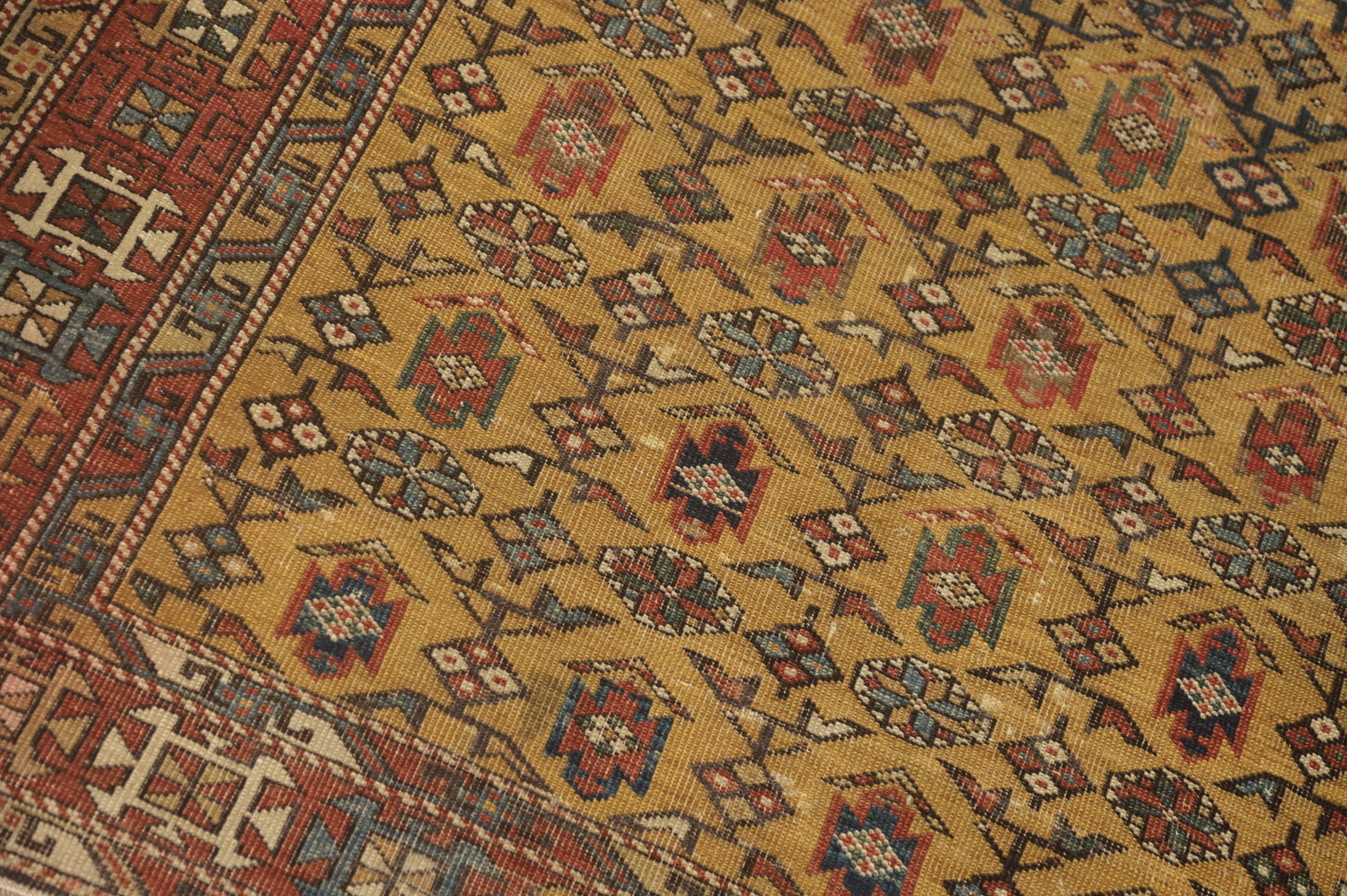 Pre-1900 Antique Kazak Vegetable Dye Rug 4x5