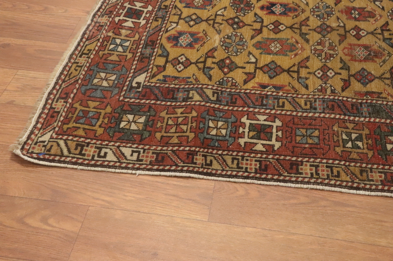 Pre-1900 Antique Kazak Vegetable Dye Rug 4x5
