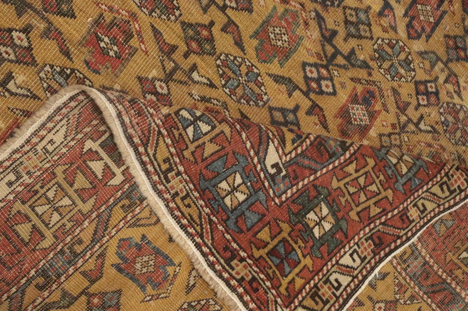 Pre-1900 Antique Kazak Vegetable Dye Rug 4x5