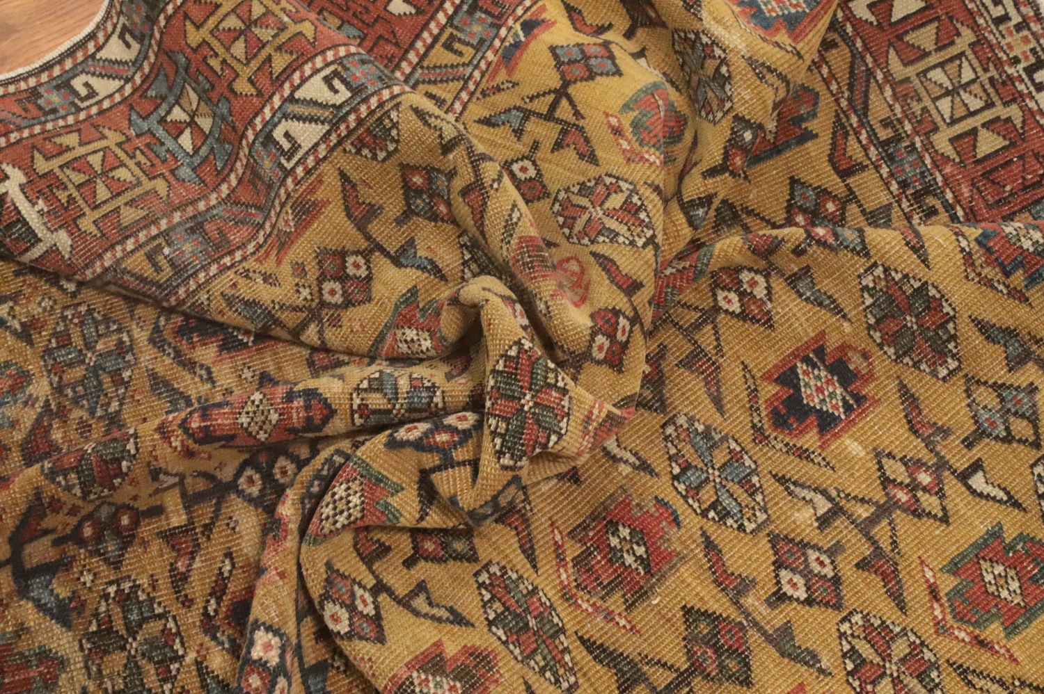 Pre-1900 Antique Kazak Vegetable Dye Rug 4x5