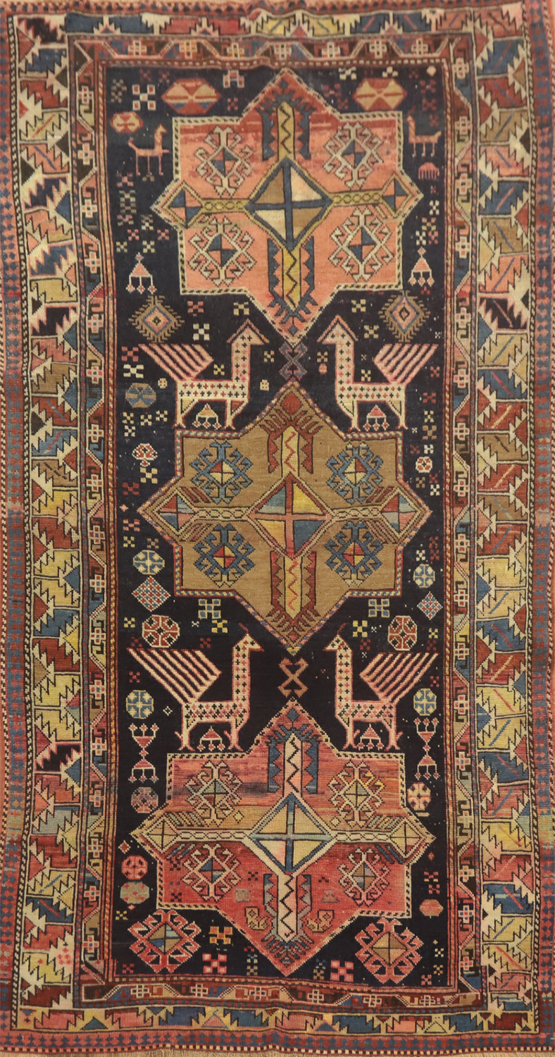 Pre-1900 Antique Kazak Vegetable Dye Rug 4x8