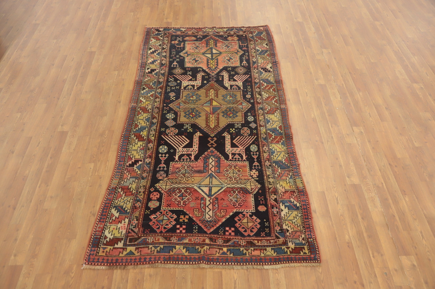 Pre-1900 Antique Kazak Vegetable Dye Rug 4x8