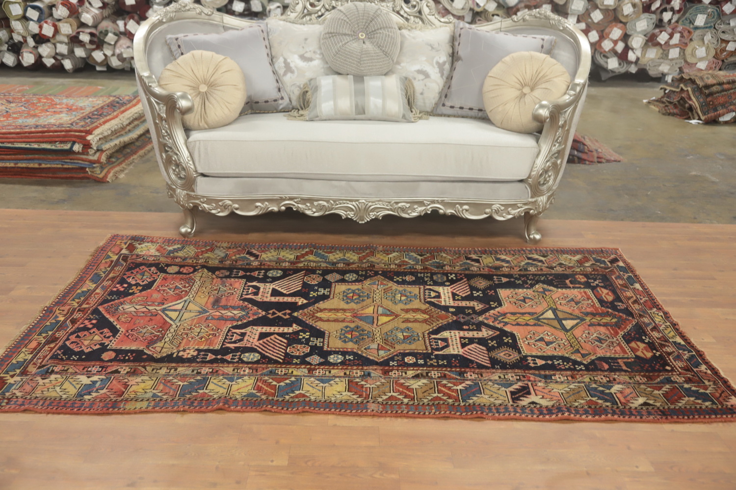 Pre-1900 Antique Kazak Vegetable Dye Rug 4x8