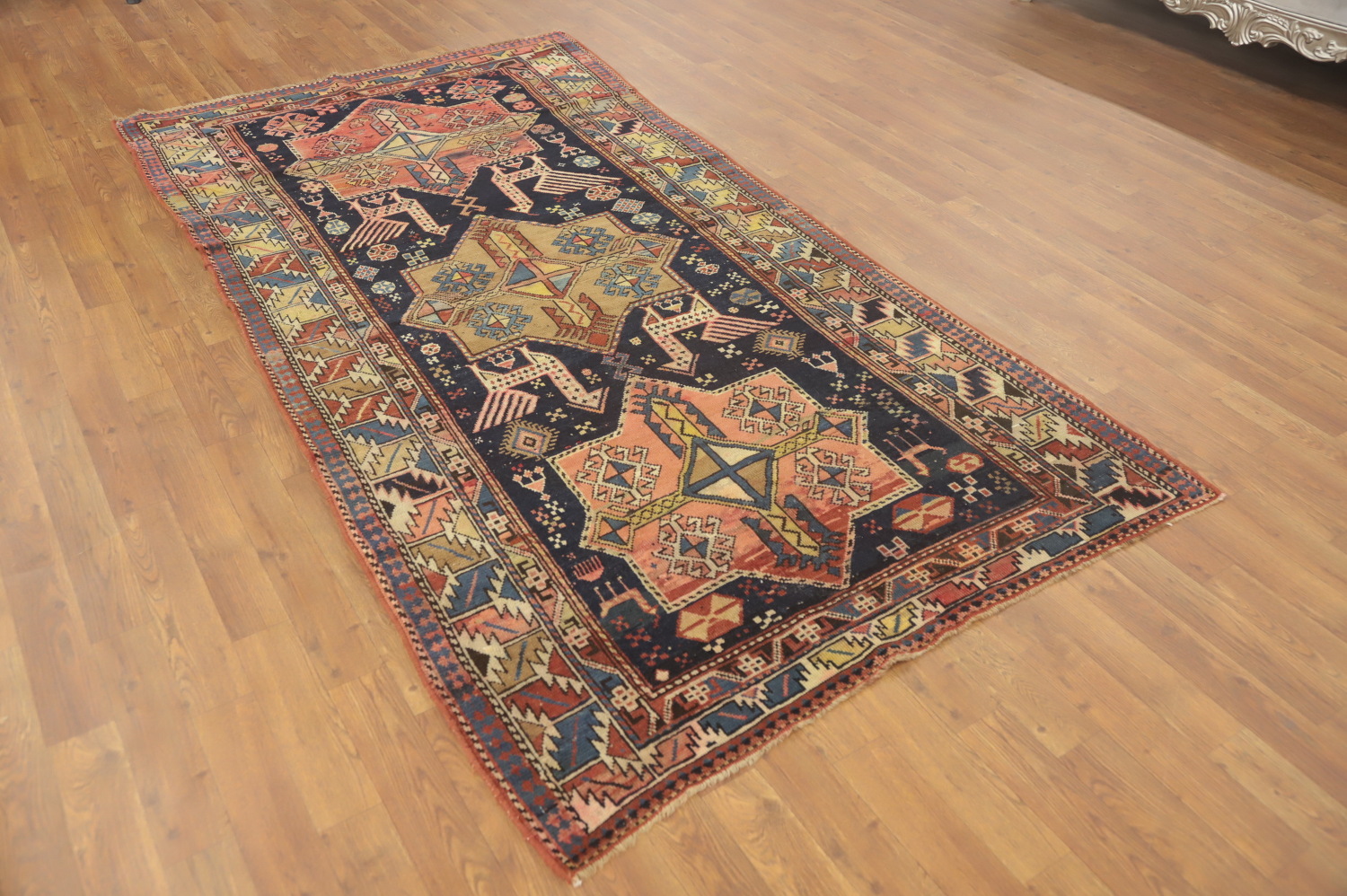 Pre-1900 Antique Kazak Vegetable Dye Rug 4x8