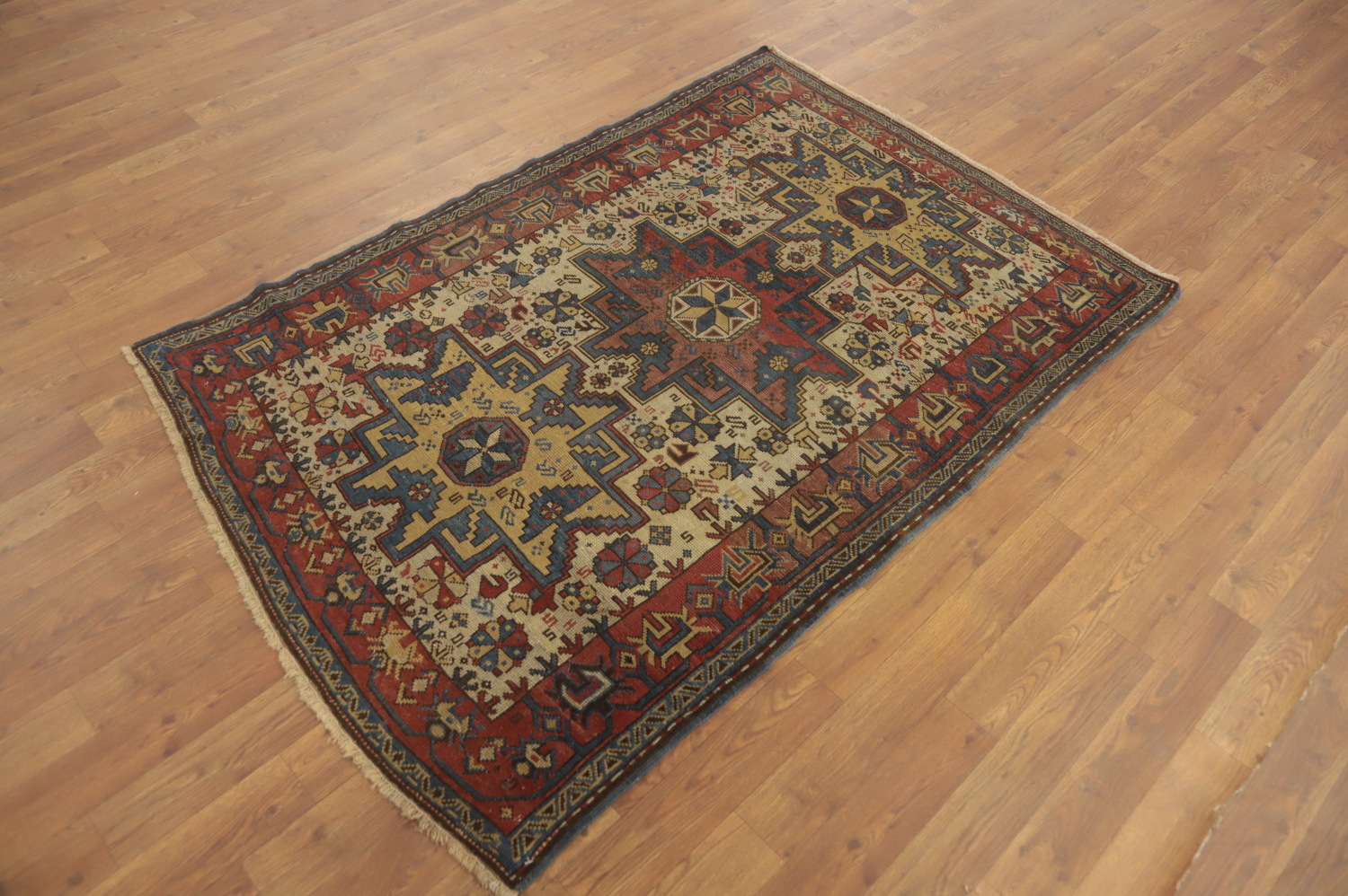 Pre-1900 Antique Kazak Vegetable Dye Rug 3x5